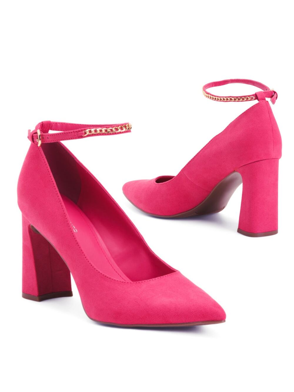 NWT Marc Fisher Ankle Chain Buckle Faux Suede Block High Heels